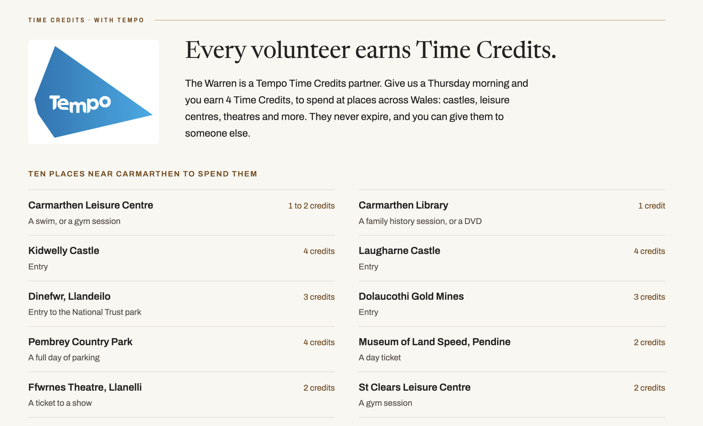 Tempo Time Credits - Rewarding the people who give their time